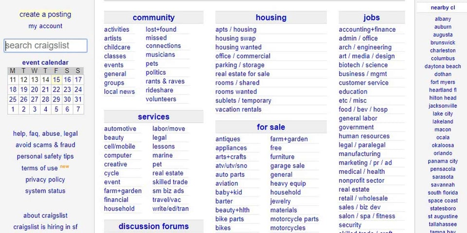 Screenshot van Craigslist