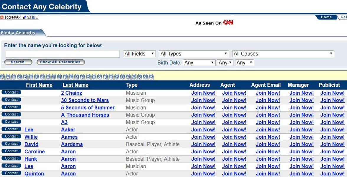 Contact Any Celebrity™ Lists Addresses & Emails for 59,000+ Celebrities ...
